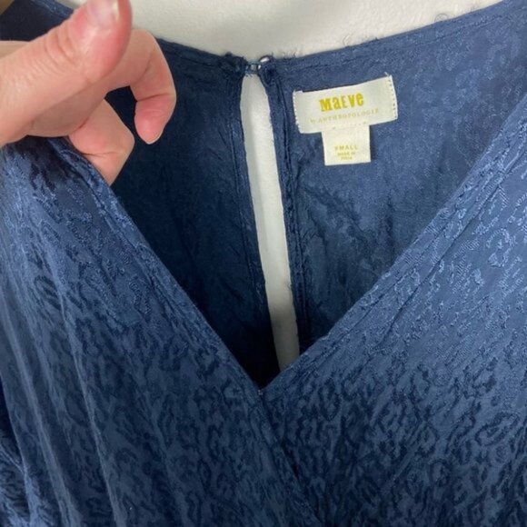 Anthropologie Maeve Jacquard Jumpsuit Blue Navy Blue Size Small Bohemian Wide S - Picture 6 of 15